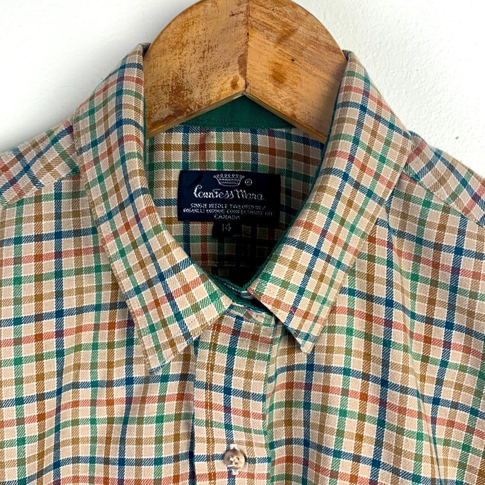 Countess Mara Gingham Plaid Button Up Blouse Size Medium